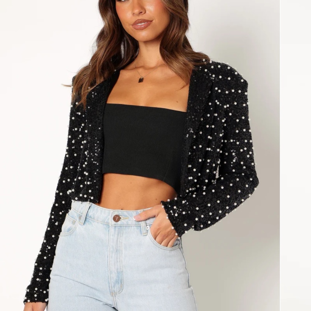 Petal & Pup - MONICA ALL OVER PEARL CROP JACKET - BLACK